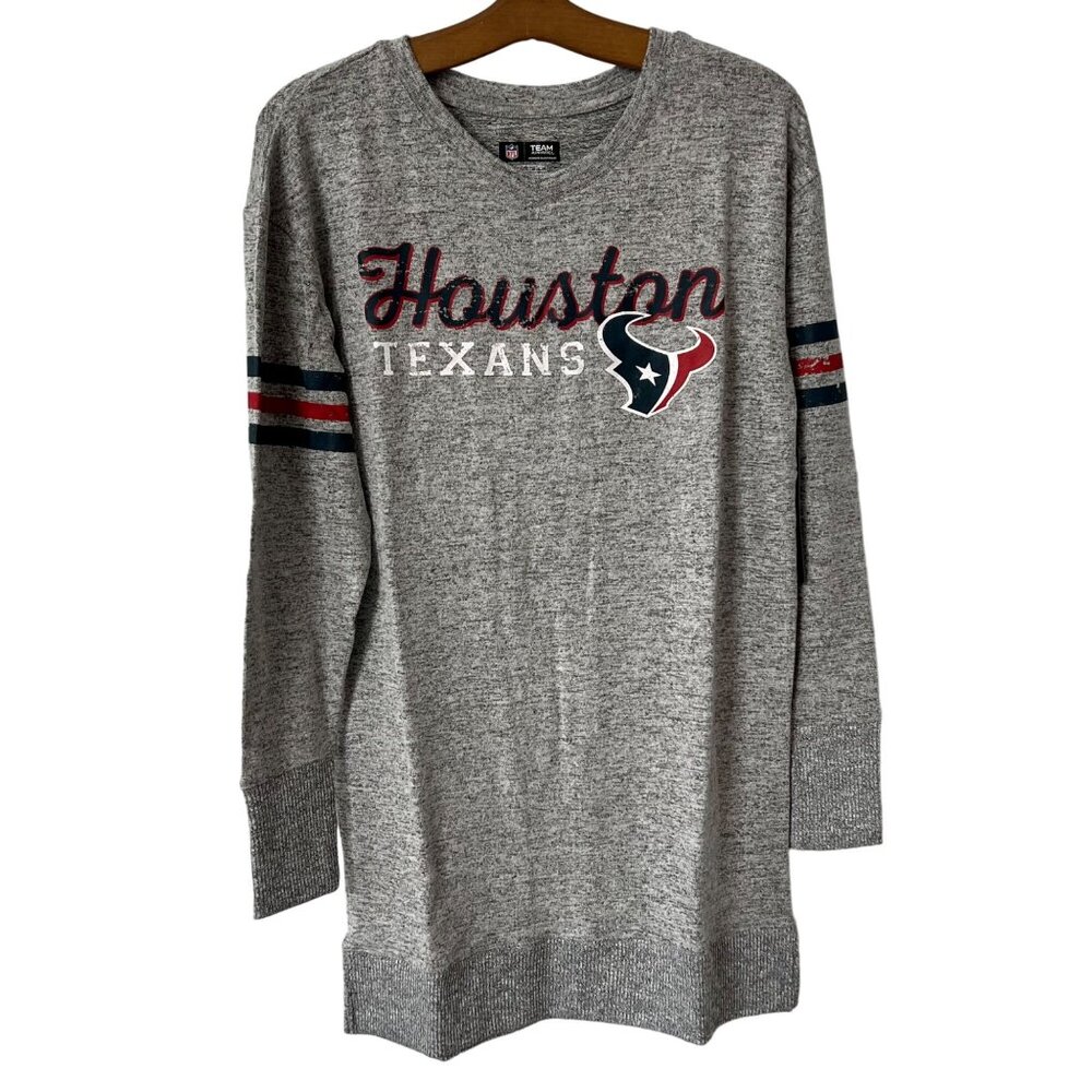 NFL Team Apparel Houston Texans Nightgown Sweater Long Sleeve Medium Gray NEW